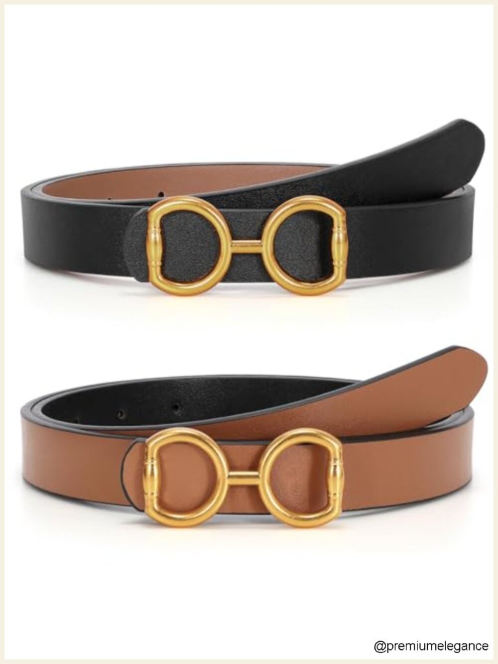 Women's Reversible PU Leather Belt with Gold Buckle
